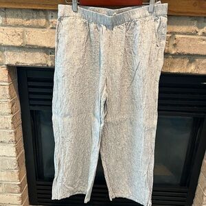 Eileen Fisher White and Blue Linen wide leg Pants